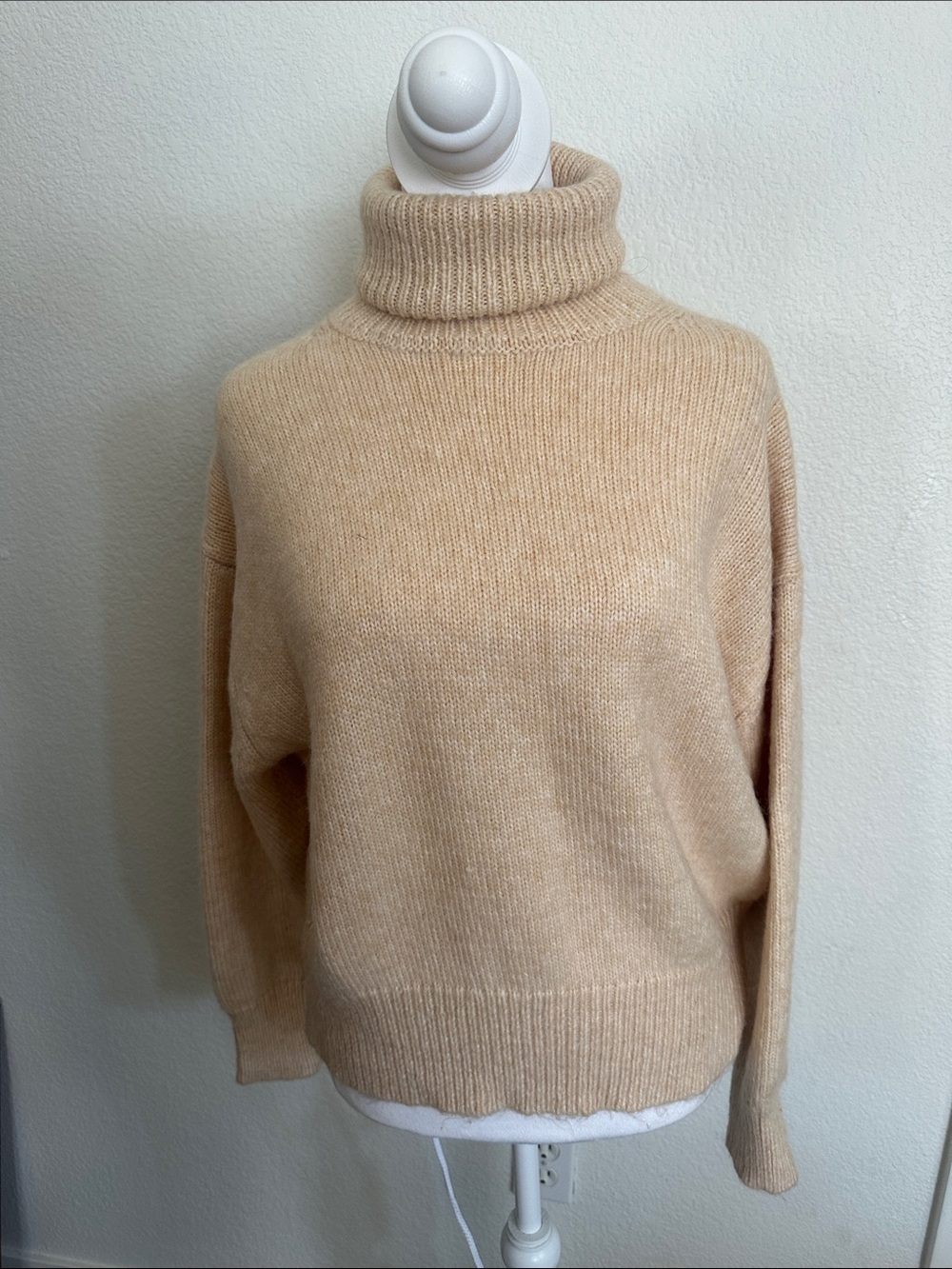 Zara Soft Beige Ribbed Turtleneck Sweater